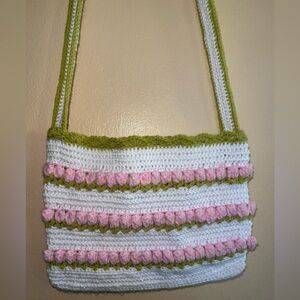 New Handmade Crochet Pink Tulip Crossbody Bag